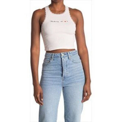 TOPSHOP Thinking of Fries Lace Trim Crop Top Light Pink size 8P - Image 1 of 4