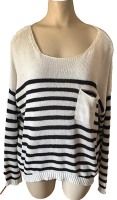 Suéter H&M Talla M Negro Rayas Manga Larga Suelto Tejido Cuello Redondo Gran Tamaño Foto 1 de 4