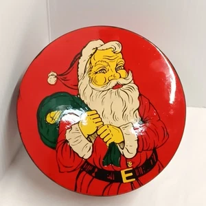 VTG Santa Claus Wooden Box Lacquer Trinket Painted Folk Art Round 4" Christmas - Picture 1 of 6