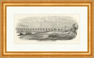 Eisenbahnbrücke der Leipzig Weißenfelser Dürrenberg Holzstich E 7414 Gerahmt - Bild 1 von 1