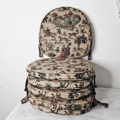 Ercol 6 Set Dining Seat Pads Sanderson Old Colonial Tudor Hunting Scene Brocante - Image 1 of 4