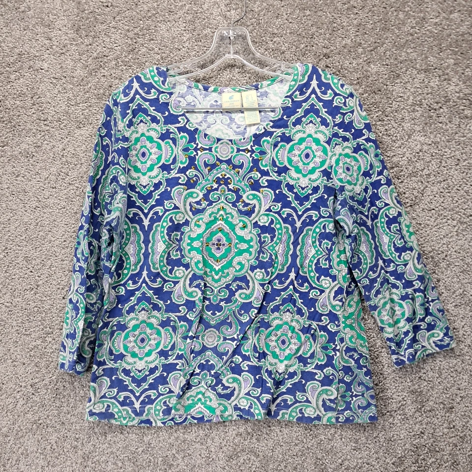 Caribbean Joe Women's Shirt Paisley Pattern Blue Large Petite - Image 1 of 4