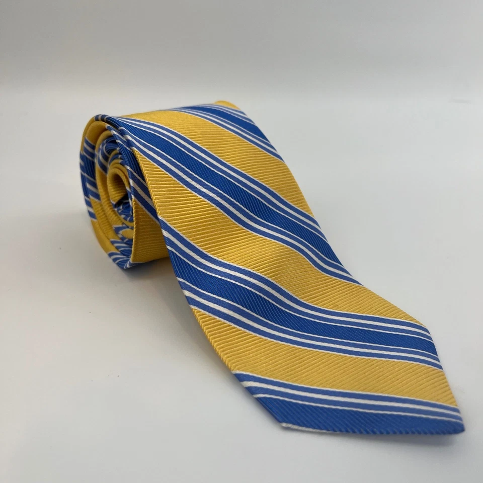 Brooks Brothers Repp полосатый шелковый галстук 3,25 дюйма желтый синий диагональная полоса мужская одежда - Изображение 1 из 4