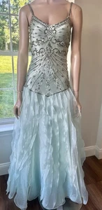 Sue Wong Y2K Seide Perlen Abend Fee Meerjungfrau Kleid Dress Mint Aqua Abschlussball Gr. 2 - Bild 1 von 21