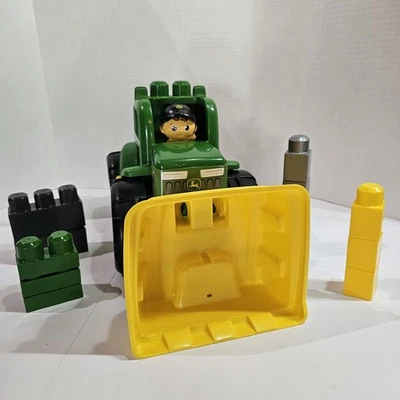 Rare Mega Bloks John Deere Transforming Tractor Dump Truck Farmer Figure 14Bloks - Image 1 of 4