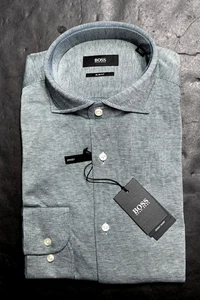 Hugo Boss Men's Hank Spread Slim Fit Jersey Stretch Cotton Dress Shirt 38 15 - Picture 1 of 8