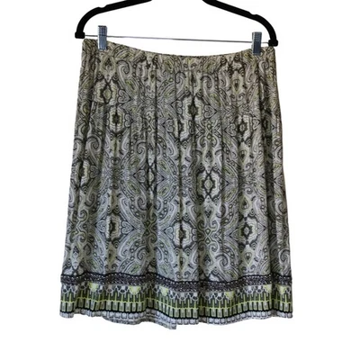 DressBarn Knee Length Paisley Beaded Skirt Medium Black Green White - Image 1 of 4