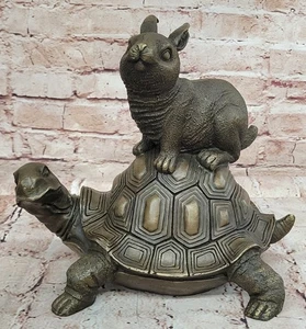 Real Lets Race von Milo Kaninchen Schildkröte Osthase Garten Geschenk Bronze Statue Kunst - Bild 1 von 10