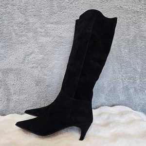 J. Crew Stevie schwarze kniehohe Wildleder-Schlupfstiefel Damengröße 9 NEU - Bild 1 von 8