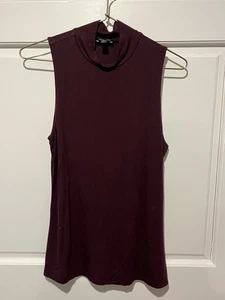 Express Mock Neck Sleeveless Top Basic Layering Tank Burgundy Medium - Picture 1 of 4