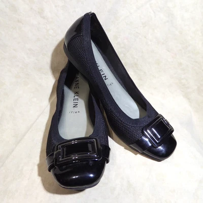 🩰 Anne Klein Flex Ballet Pisos 9.5 M Textil Negro; Puntera; Correas con Hebilla Foto 1 de 4