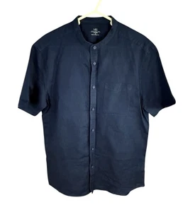 M&S Mens Navy Linen Mix Shirt Size Medium Short Sleeved (38-40" chest) - Picture 1 of 4