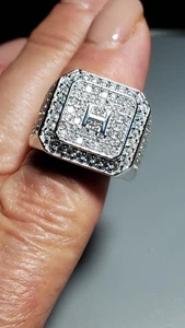 INITIAL H 2.46 CT MICRO PAVÉ MOISSANITE 925 STERLING SILVER MENS RING SIZE 10 - Picture 1 of 21