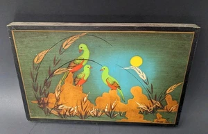 Vtg Mexican Folk Art Signed Arturo Alcala On Wood 8"x 12" Mid Century Birds Sun - Bild 1 von 12