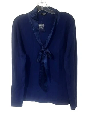 Suéter J. Peterman Azul Manga Larga Cinta de Seda Corbata Cuello en V Talla L Lana Nuevo sin Etiquetas Foto 1 de 4