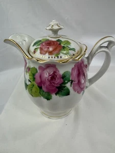 MZ Austria China Tea Creamer Pitcher Pink Roses Gold Trim Saxe - Picture 1 of 12