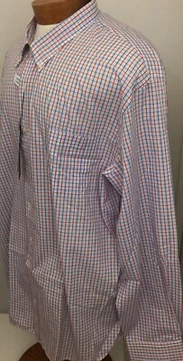 Saddlebred LT Button Front Big & Tall Long Sleeve Shirt NWT Coral Plaid Mens New - Image 1 of 4