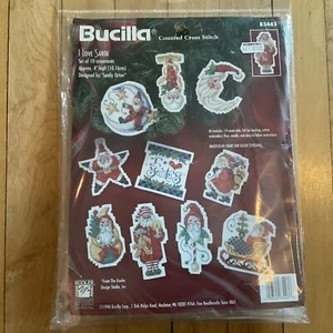 Vtg 1996 Bucilla I Love Santa Set of 10 Ornaments Counted Cross Stitch #83443 - Picture 1 of 3