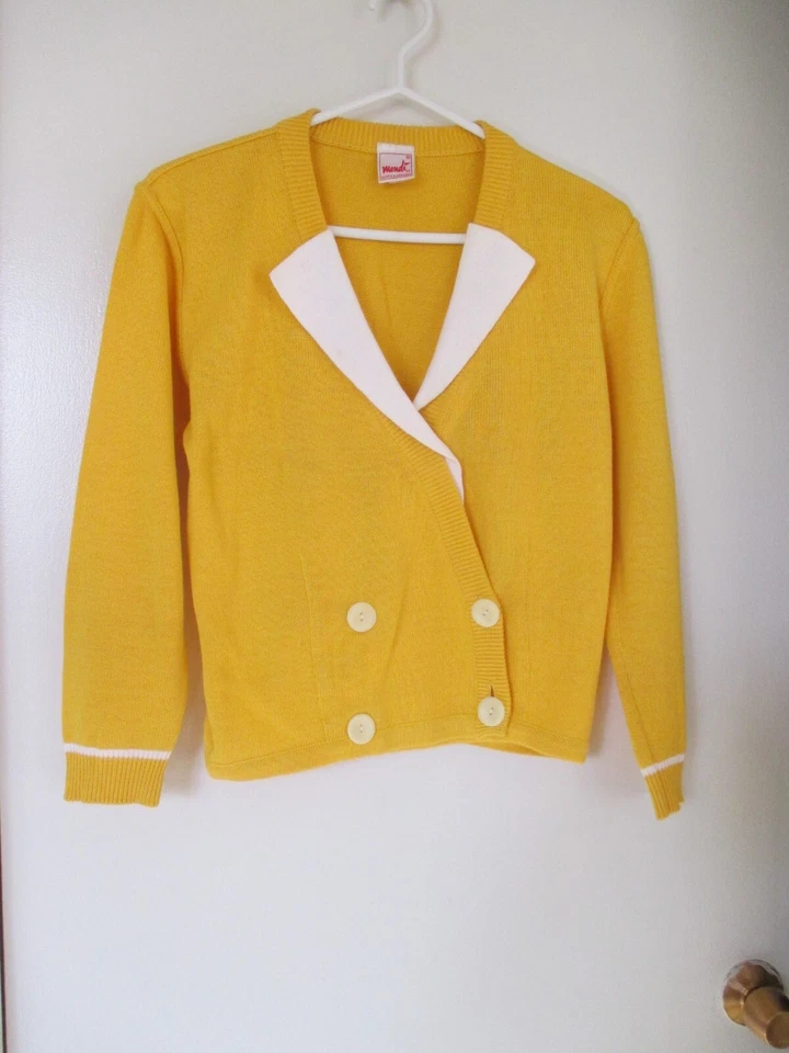 Suéter cárdigan de manga larga amarillo vintage de mujer TSW171 talla mediana Foto 1 de 1