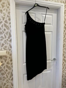 Debut By Debenhams Ladies Black Velvet Dress Size 12 One Shoulder - Picture 1 of 5