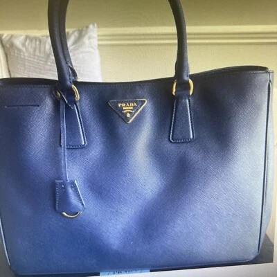 Prada Saffiano Leather Galleria Lux Tote, Blue, Authentic - Image 1 of 4