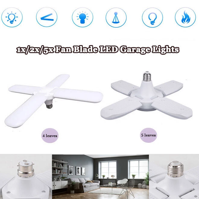 LED Folding Light Bulbs B22/E27 Ceiling Lamp Deformable Fan Blade for Garage - image 1 of 4