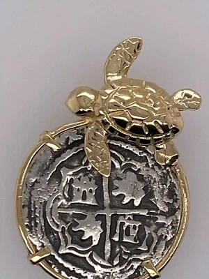 ATOCHA Moneda Colgante Tortuga Oro 14K Vida Marina Tesoro Hundido Naufragio Joyería Foto 1 de 4