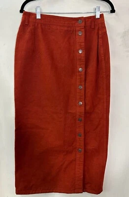 Falda vintage tallada con volantes para mujer talla 6 naranja botón larga modesta denim algodón Foto 1 de 4