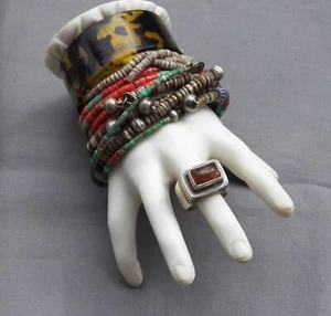 Vintage Sterling Silver Very Cool High Standing Rectangular Stone  Ring ~ Unisex - Picture 1 of 7