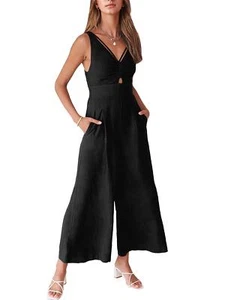 Women's Wide Leg Jumpsuits V Neck Sleeveless Casual Rompers NEW - Picture 1 of 14