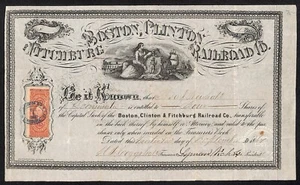 Boston, Clinton, Fitchburg e New Bedford RR 1867 Certificato di Stock #5 - Foto 1 di 2