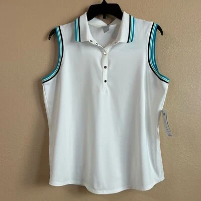 Camiseta sin mangas Polo Chicos Zenergy Nueva Talla 2 US L UPF blanca y turquesa Foto 1 de 4