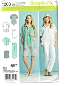 Simplicity 1203 Sportswear Shirt Tank Top Shorts OR Pants Plus 20W-28W Sewing - Picture 1 of 4