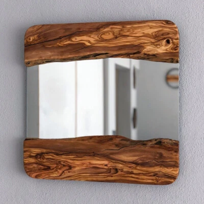 Wood Square Wall Mirror, Live Edge Wood Wall Mirror, Wood Frame Mirror Wall Deco - Image 1 of 4