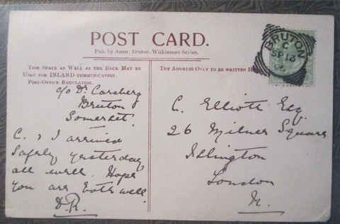 GB POSTMARK - KEV11. BRUTON squared circle on ppc 1906 Cover