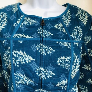 Lucky Brand Womens Short Coatigan Small Blue Floral Cotton Zip Front NWT - Picture 1 of 10