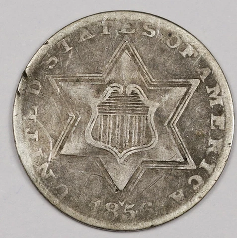 1856 Three Cent Silver.  VF.  164998 Cover