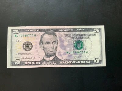 2013 $5 DOLLAR BILL ML47788777H 1 triple and 2 pairs together. - Image 1 of 4