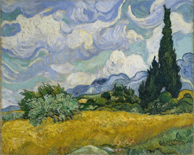 Pintura al óleo pintada a mano Vincent van Gogh campo de trigo con cipreses Foto 1 de 2
