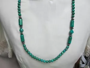 ""GREEN HOWLITE & STERLING SILVER BEADS - LONG NECKLACE"" - LAND DOWN UNDER - Picture 1 of 2