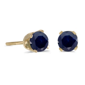 14k Yellow Gold Round Sapphire Screw-back Stud Earrings - Picture 1 of 4