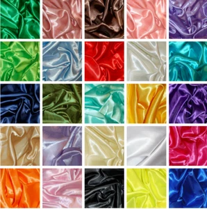 Silky Satin Fabric Plain Coloured Wedding 150cm Wide Metre Premium - Picture 1 of 25