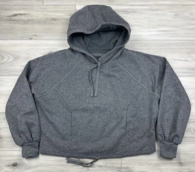 Prana 女式灰色 Raglan 袖抽绳羊毛拉链运动衫连帽衫小号 — 第 1/4 张图片