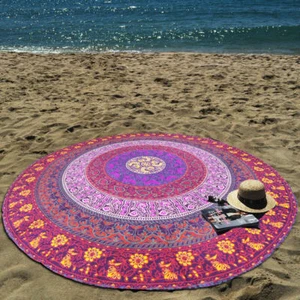 Mandala Print Beach Roundie Indian Cotton Tapestry Hippie Throw Yoga-Picnic Mat - Picture 1 of 3