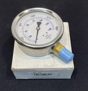 Pressure Guage 4” 0-2000 PSI/BAR 1/2” LM SS/BR POLY Lens Silicone New In Box - Picture 1 of 9