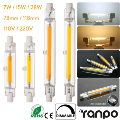 R7S 78mm 118mmLED Glass Light Bulbs Dimmable 7W 15W 28W Replace Halogen Lamp fc - Image 1 of 4