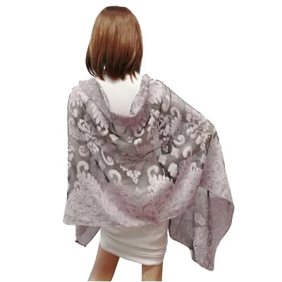 Élégante Écharpe Lila Châle Femme Couverture Cérémonie Mêlé Soie - Photo 1/2