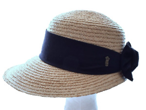 ULTRAFINO Golf Visor Scoop Panama Natural Straw Hat Black Hatband New