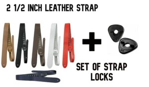 2 1/2" verstellbarer Leder Gitarrengurt mit Dunlop Gurtverschlüssen - Bild 1 von 7