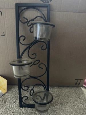 Set of 2,    3 Candle Sconce Holder Modern Rod iron Black - Image 1 of 4